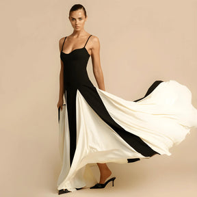 Vestido Preto e Branco Longo Elegante Chique Casual desconto exclusivo